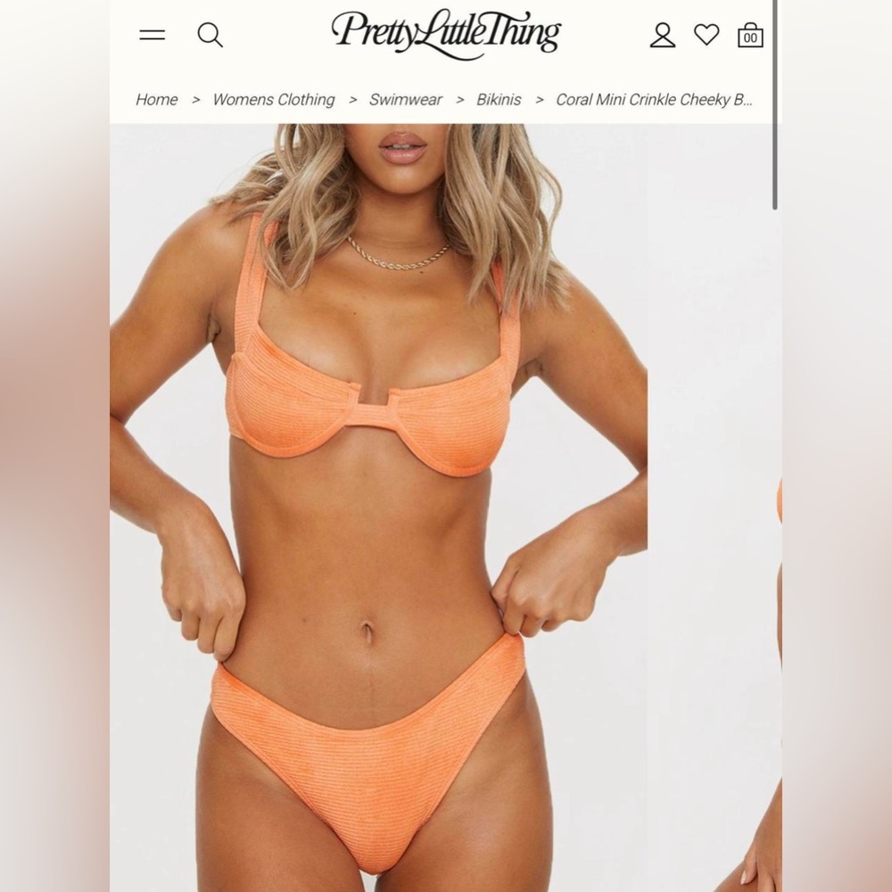 PLT coral mini crinkle bikini top and bottom set